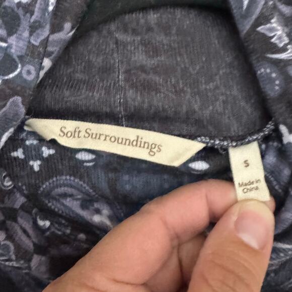 Soft Surroundings Blue Paisley Cowl Neck Top Women’s Small Long Sleeve Boho - Picture 3 of 7